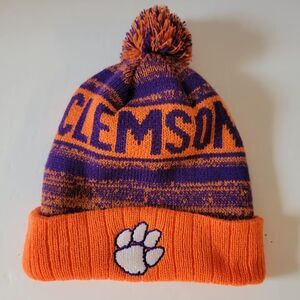 Clemson Tigers Beanie Orange Purple Stretch Pom Pom Captivating Headgear NCAA